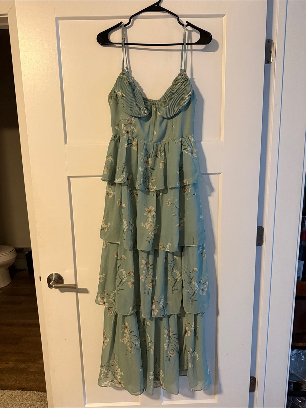 Birdy Grey Sage Green Floral Tiered Maxi Dress